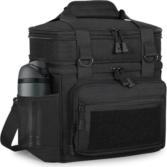 Double Deck Insulated Lunch Box, Expandable XLarge Lunch Bag Leakproof Cooler Bag Lunch Pail for Men Women Adults Work Shifts Travel Daytrip,22L,Black