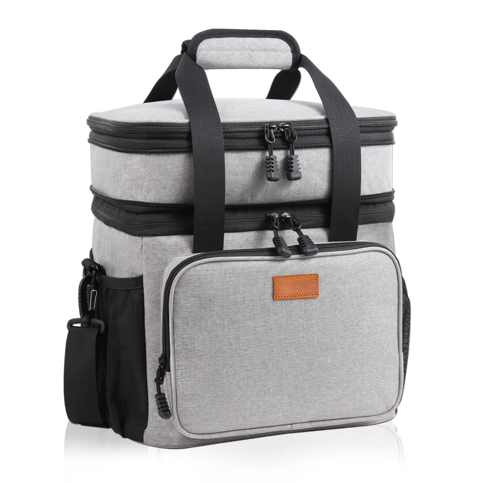 Double Deck Large Lunch Box  Insulated Heavy Duty Bag Waterproof Leakproof Durable Cooler For Men Women Adults Work Picnic Camping Daytrip 16l Grey
