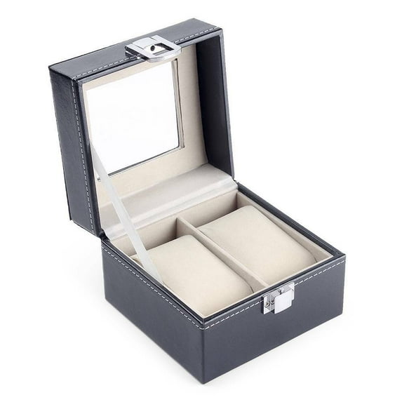 Double-Deck PU Watch Box Organizer 2 Layout with 4 Slots Jewelry Display Case Storage 3 Colors for Select (Beige 2 Slots)