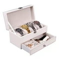 thumbnail image 1 of Double-Deck  PU Watch Box Organizer  2 Layout with 4 Slots Jewelry Display Case Storage 3 Colors for Select (White Inner), 1 of 7