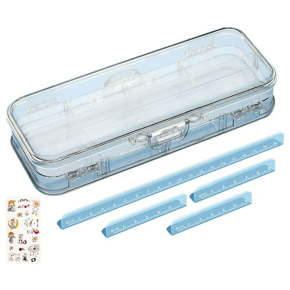 Double Deck Pencils Box Clear Plastic Stationery Box with 4 Removable Ruler Dividing Spacers Multi-Grid Home Utility Boxes for Pencils Erasers Clips(White)