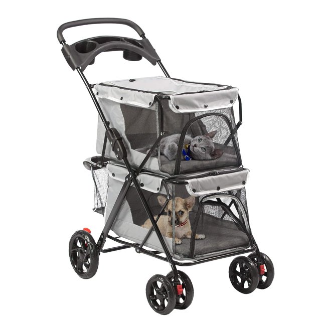 Double Deck Dog Stroller for 2 Dogs, Folding Pet Stroller for Dogs Cats