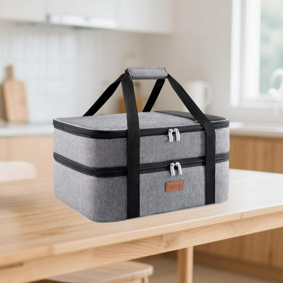 Leaglojoy Double Decker Insulated Casserole Carrier for Hot or Cold Food, Casserole Dish Carrying Case, Lasagna Holder for Potluck Parties/Picnic/Cookouts, Fits 9"x13" Baking Dish, Grey