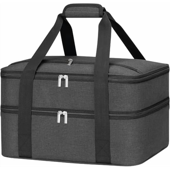 Double Decker Insulated Casserole Carrier for Hot or Cold Food, Insulated Casserole Dish Carrier for Potluck Parties, Picnic, Cookouts, Fits 9"x13" Baking Dish