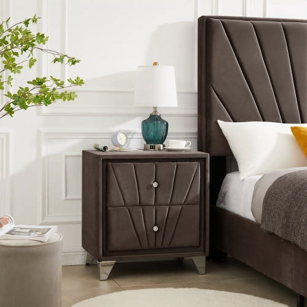 Double-Decker Nightstand, Bedside Table with Metal Legs, End Side Table for Living Room, Bedroom, Brown