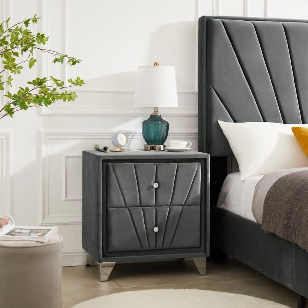 Double-Decker Nightstand, Bedside Table with Metal Legs, End Side Table for Living Room, Bedroom, Gray