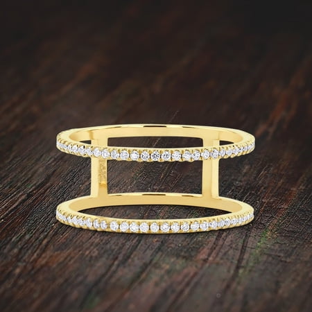 Double Decker Stunning Modern Engagement Ring Promise Ring Moissanite Diamond 10k Gold