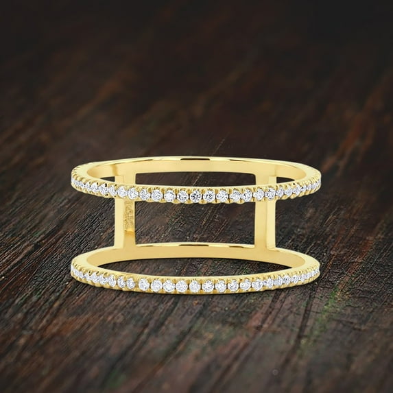 Double Decker Stunning Modern Engagement Ring Promise Ring Moissanite Diamond 10k Gold