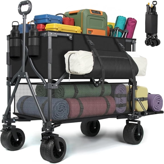 Double Decker Wagon 400L Large Capacity & 600LBS Foldable Utility Cart