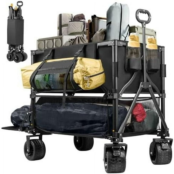 Double Decker Wagon 600lb Capacity & 400L Collapsible Sports Wagon with Big Wheels 54" Extended Utility Folding Cart for Camping Fishing & Outdoor Use$$Garden & Patio