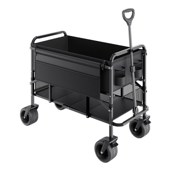 Double Decker Wagon Collapsible 300L, 450lbs Heavy Duty Folding Cart - Extended Outdoor Utility Wagon for Camping, Beach, Groceries
