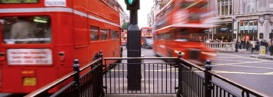 Double-Decker buses on the road Oxford Circus London England Canvas Art - Panoramic Images (36 x 13)