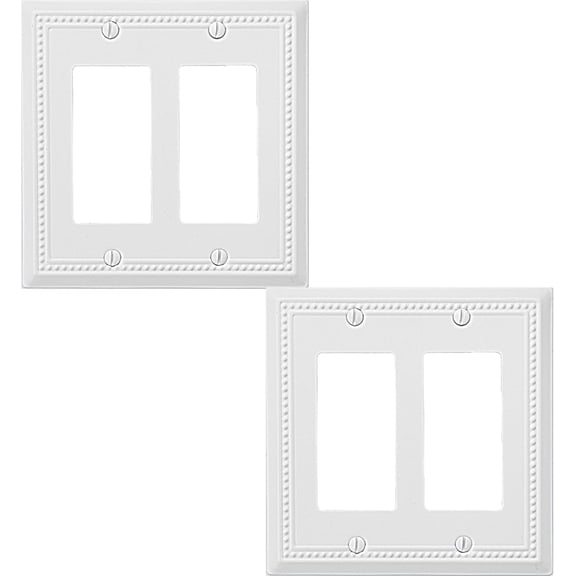 Double Decorator Light Switch Cover Belaire Beaded Metal Wall Plate, 2-Pack White 2 Gang Double Rocker, for Receptacle Dimmer GFCI Outlet Switch Cover Decorative Wallplate, Durable