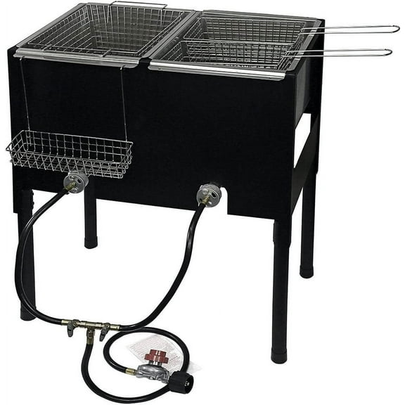 Double Deep Fryer Outdoor High Pressure Free Standing Dual Burner Propane