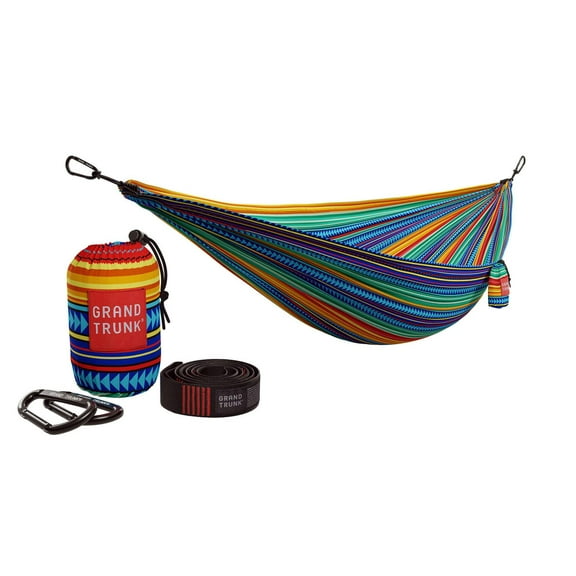 Grand Trunk Double Deluxe Hammock with Suspension Straps – Vibrant Printed Parachute Nylon Hammock for Two, 10'6" x 6'6", 400 lb Capacity, Tree-Friendly Straps Included