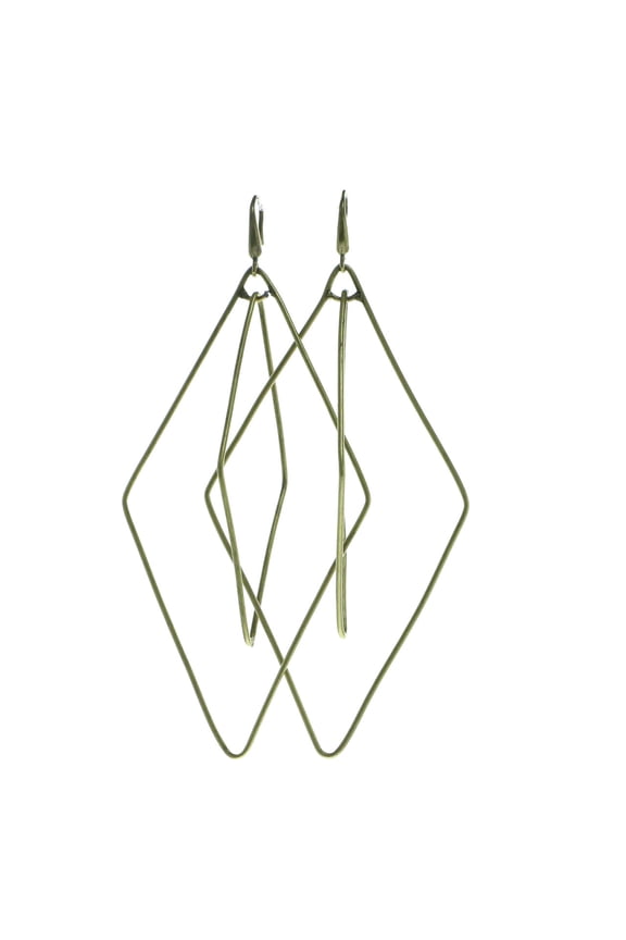 Double Diamond Shaped Dangle Earrings Antique Gold-Tone