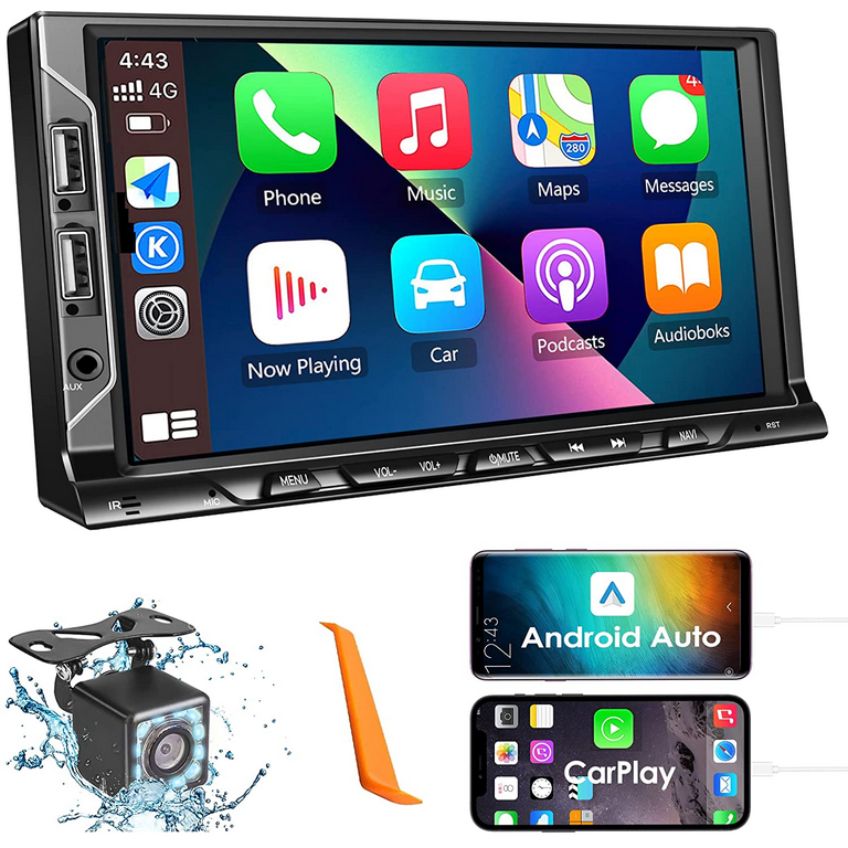 7 Inch Double Din Car Stereo for Apple Carplay & Android Auto with Voice  Control,Bluetooth5.2,MirrorLink, Car Radio with Waterproof Front/Backup