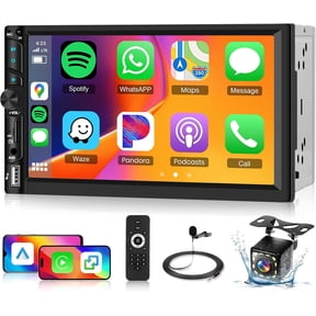 Double Din Car Stereo with Apple Carplay Wireless Android Auto, Rimoody 7" HD IPS Touchscreen 2 Din Head Unit Car Radio with Bluetooth Youtube EQ FM SWC Backup Camera+USB/TF Card Ports+Remote Control