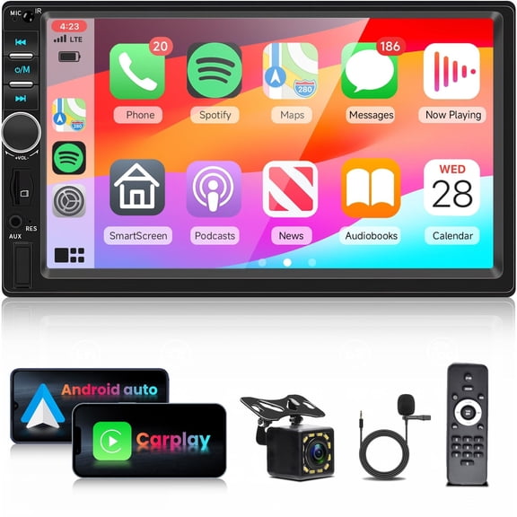 Double Din Car Stereo Carplay Android Auto, S 7 Inch 2 Din HD Touchscreen Car Radio with Car Play Android Auto Mirror Link, Backup Camera, Bluetooth, FM, EQ SWC/USB/TF/AUX Remote Control