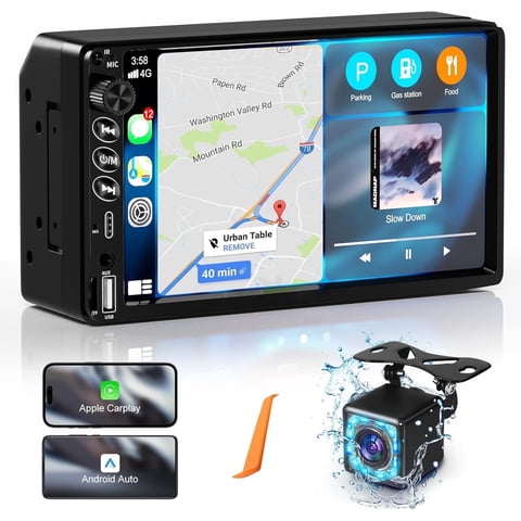 Lieucyst Double Din Car Stereo Apple CarPlay Android Auto 7-Inch HD Touchscreen with USB Type-C Ports Bluetooth FM Backup Camera