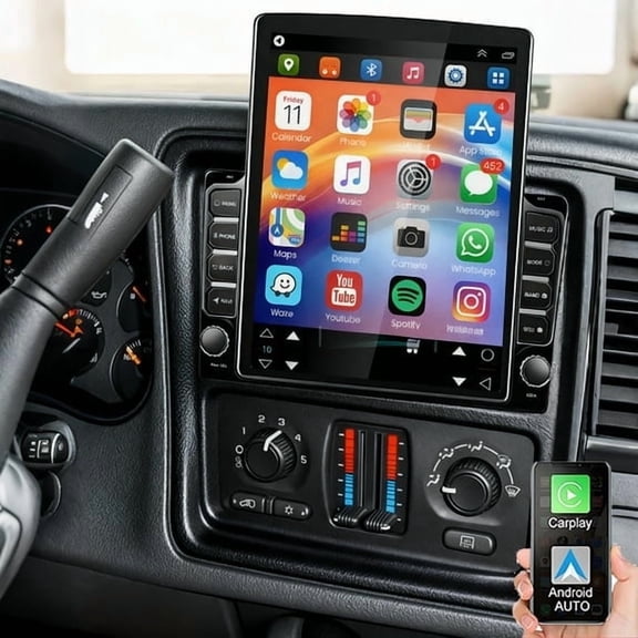 Double Din Car Stereo For GMC Sierra 1500 2003 2004 2005 2006 - 9.7-Inch Screen, GPS Navigation Head Unit with Built-in Wireless CarPlay, Backup Camera, Bluetooth, WiFi, SWC / 2+32G