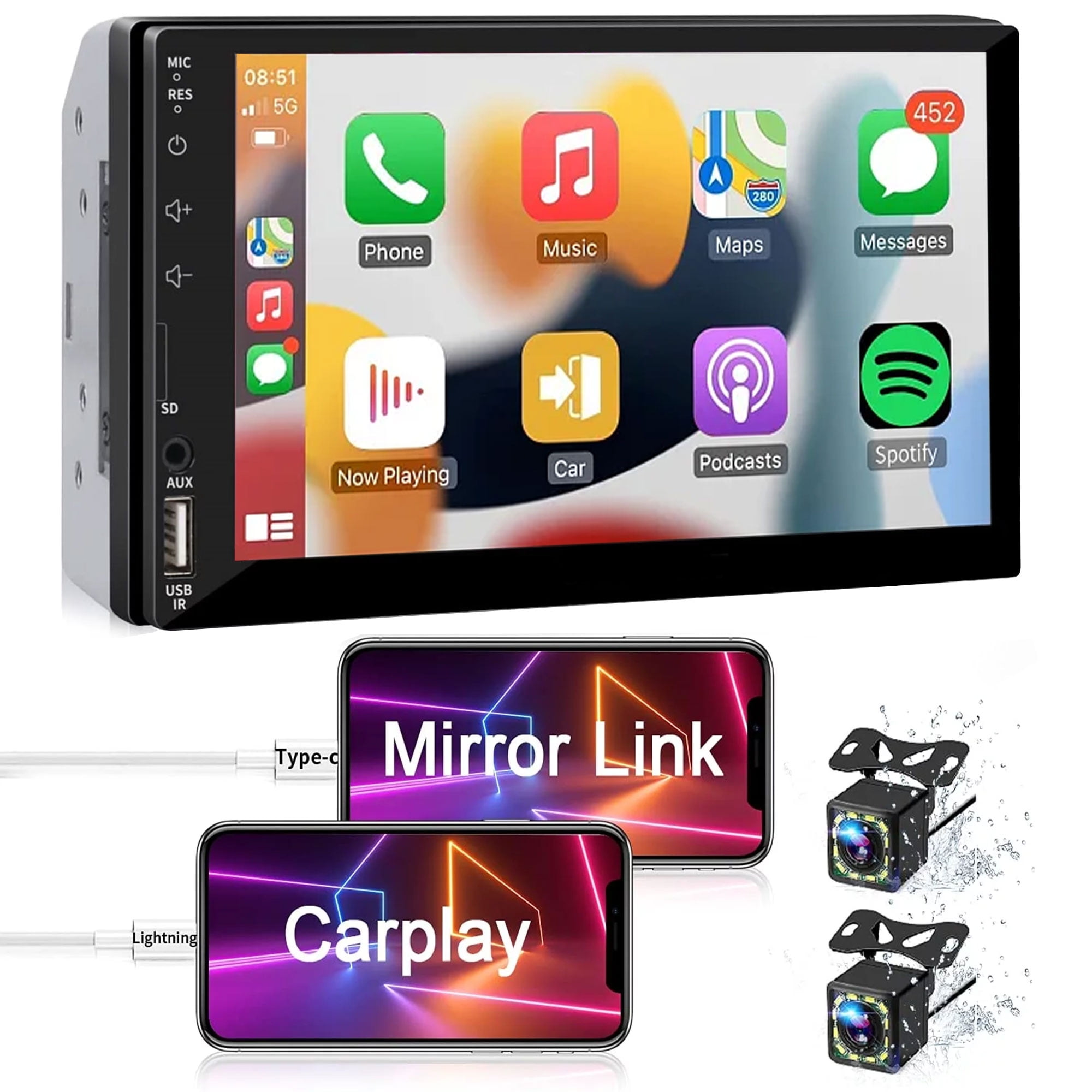 Estereo Pantalla Tactil 7 Doble Din Bluetooth Con Apple Carplay y Android  Auto