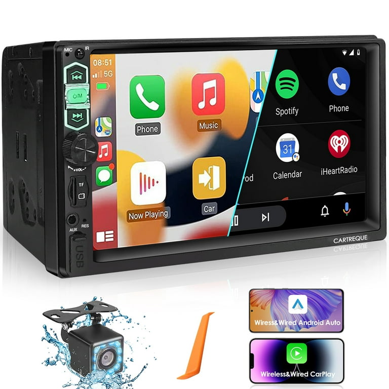 legering draagbaar Verdienen Double Din Car Stereo with Wireless Apple CarPlay and Android Auto, 7-Inch  FHD Touchscreen Car Audio Receiver with Backup Camera, Bluetooth, Car Radio  with FM, USB/TF/AUX Port, Mirror Link, Subwoofer - Walmart.com