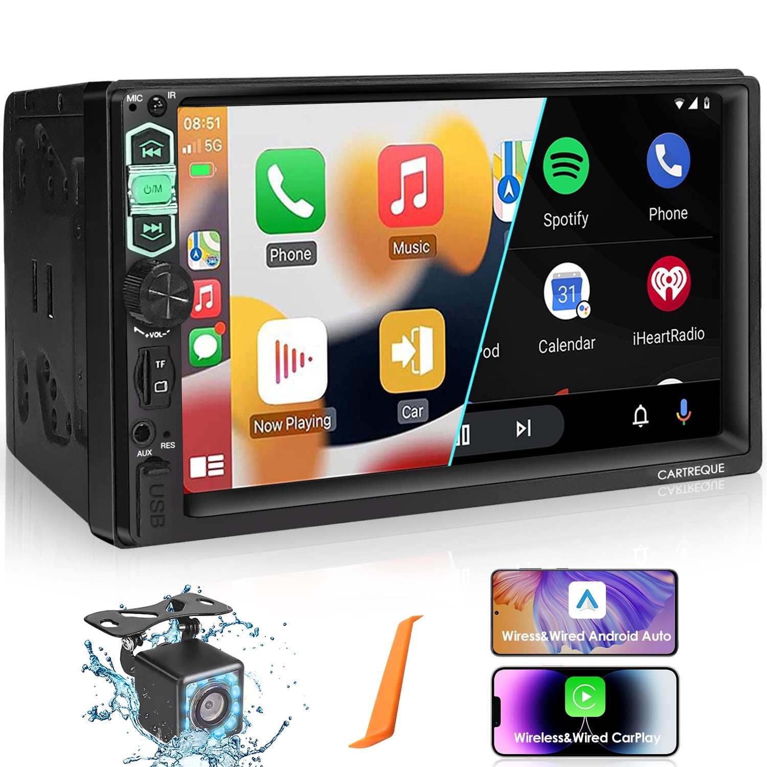 Double Din Car Stereo with Wireless Apple CarPlay and Android Auto