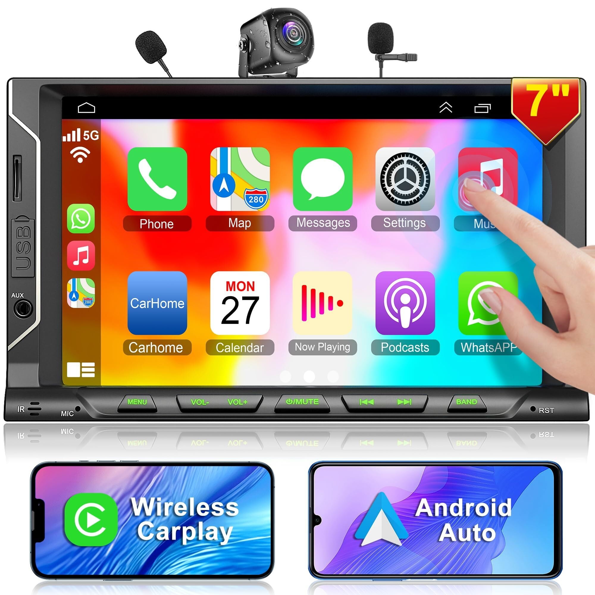 Double Din car Stereo with CD/DVD Player- CarPlay & Android Auto, Car ...