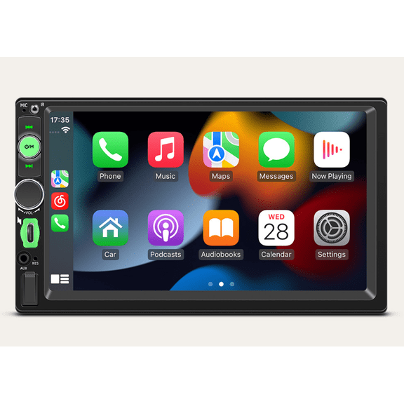 Double Din car Stereo with CD/DVD Player- CarPlay & Android Auto, Car Audio with Bluetooth, 7 Inch HD Touchscreen, Rear Camera, USB/TF/AUX, Subwoofer, AM/FM Radio Receiver