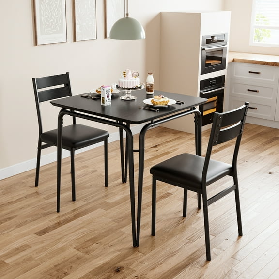 GAOMON Double Dining Table, Dining Table Set, Simple Dining Table, Suitable For Living Room, Apartment, Dining Room (Black, Dining Table 2 Chairs)