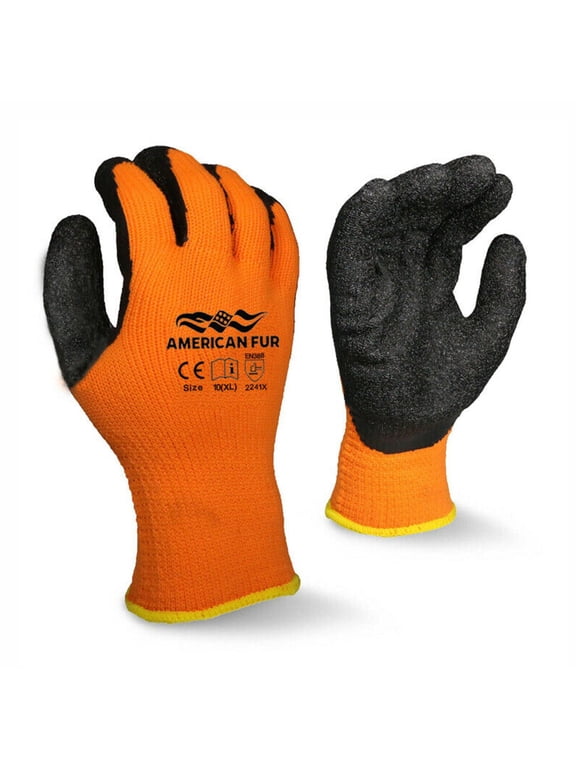 Double Dip Heavy Texture Thermal Liner, Gripping Latex Coated Gloves, 1 Pair LARGE