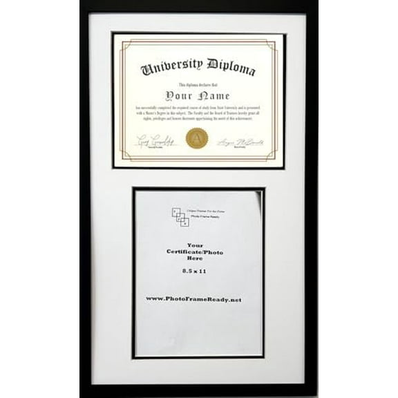Double Diploma Document Certificate Reverse Openings Wood Black and White Picture Frame for Two 8.5x11 one Landscape and one Portrait, Black & White$$Home Decor, Kitchen, & Other