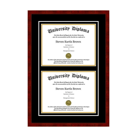 Double Diploma Frame with Double Matting for 8.5" x 11" Tall Diploma with Black 3/4" Frame