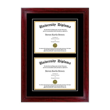 Double Diploma Frame with Double Matting for 8.5" x 11" Tall Diploma with Cherry 1.5" Frame