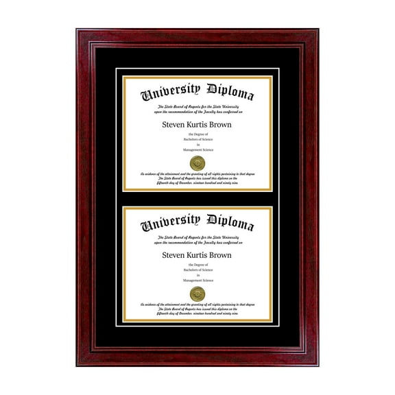 Double Diploma Frame with Double Matting for 8.5" x 11" Tall Diploma with Cherry 1.5" Frame