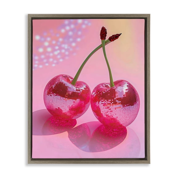Stupell Industries Double Disco Cherries Brown Framed Floater Canvas Wall Art, design by Creative Studio, 21 x 17