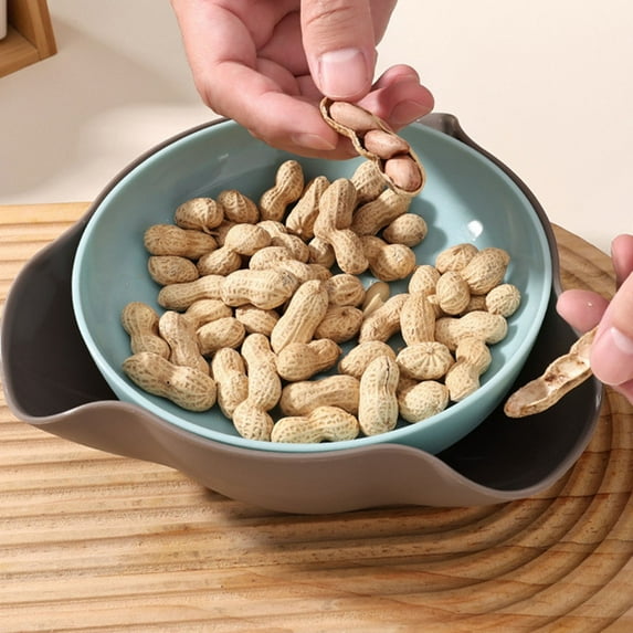 Double Dish Snack Bowl, Durable Pistachio Bowl, Plastic Dish Serving Bowl with Shell Storage for Pistachios, Peanuts, Edamame, Cherries, Nuts, 1 Pcs, 8.26x7.87x2.95"