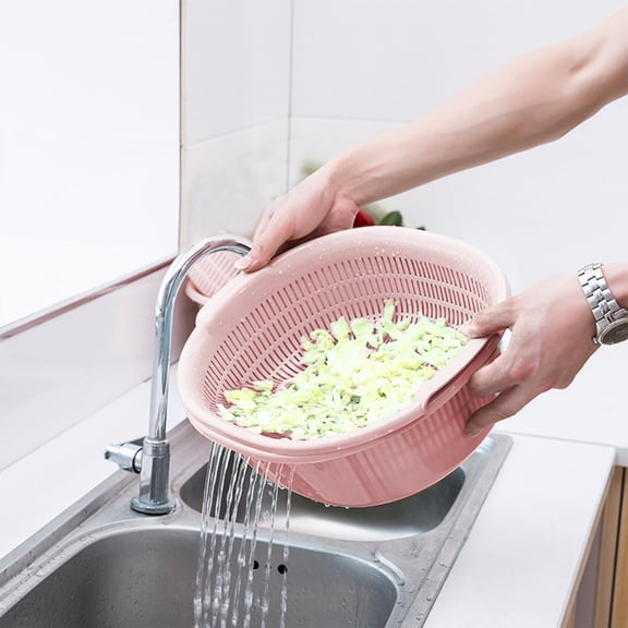 Double Dishwashing Basket & Draining Rack | 2-Tier Plastic Kitchen Organizer | Fruit & Vegetable Wash Basin | Large Capacity 32.5x29x13cm | Pink Green Blue Colors