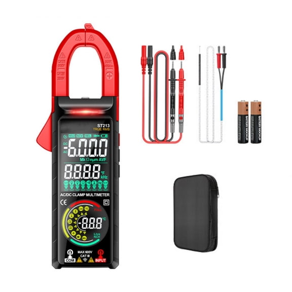 Double Display Clamp Meter 6000Counts NCV Detection Data Hold Flashlight for Electricians & Home Use