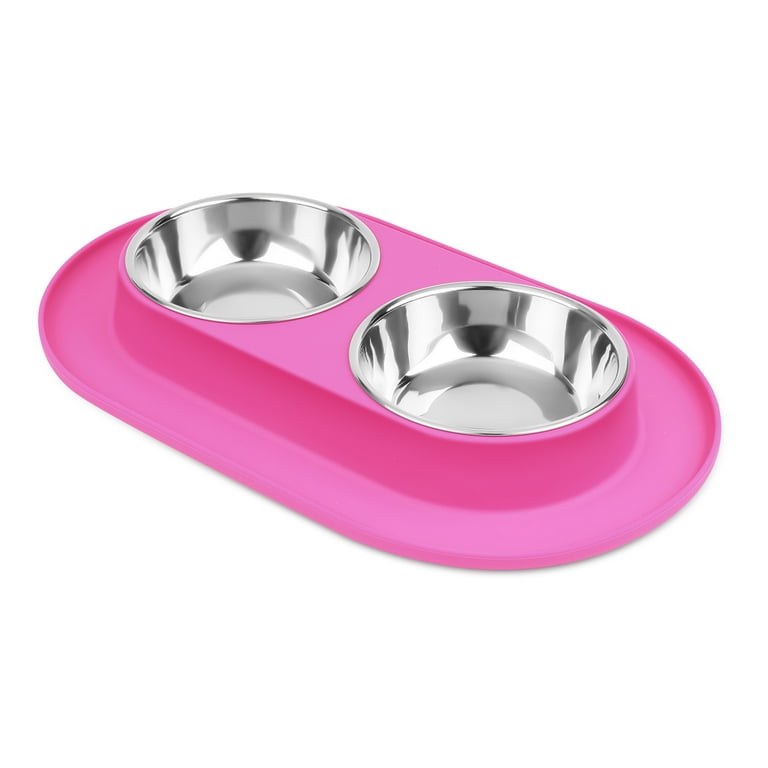 Two-Toned Double Wall Insulated Dog & Cat Stainless Steel Feeder Food Bowl/Dish FluffyPaw Color: Pink