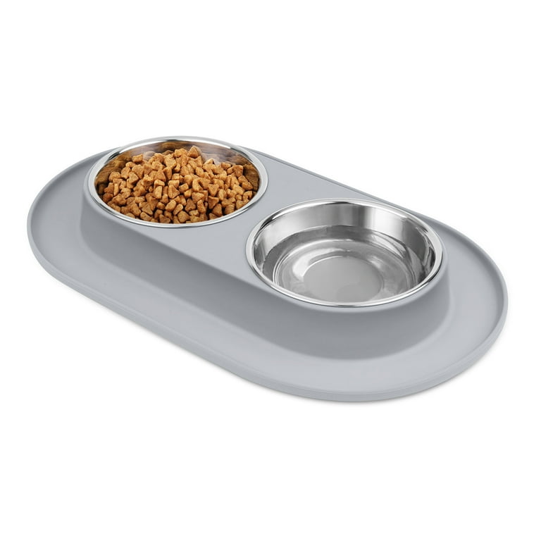 Pet Deluxe Dog Bowls Stainless Steel Dog Food Water Bowl Set with Stand,  Feeding Bowls No Spill Non-Skid Silicone Mat, Dog Dishes for Small Medium