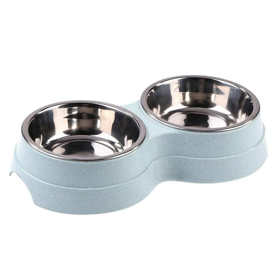 Double Dog Cat Food Bowls, Stainless Steel Pet Bowls Dog Water Bowls with Non-slip and Anti-slip Station, Food Water Feeder for Cats and Small Dogs, 9.84 x 5.31 x 1.97 inch