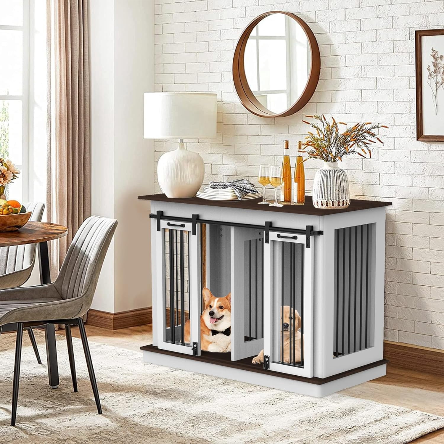 Photo inspiration: Visual Reference: Double Dog Crate Furniture For 2 Dogs Heavy Duty Wood