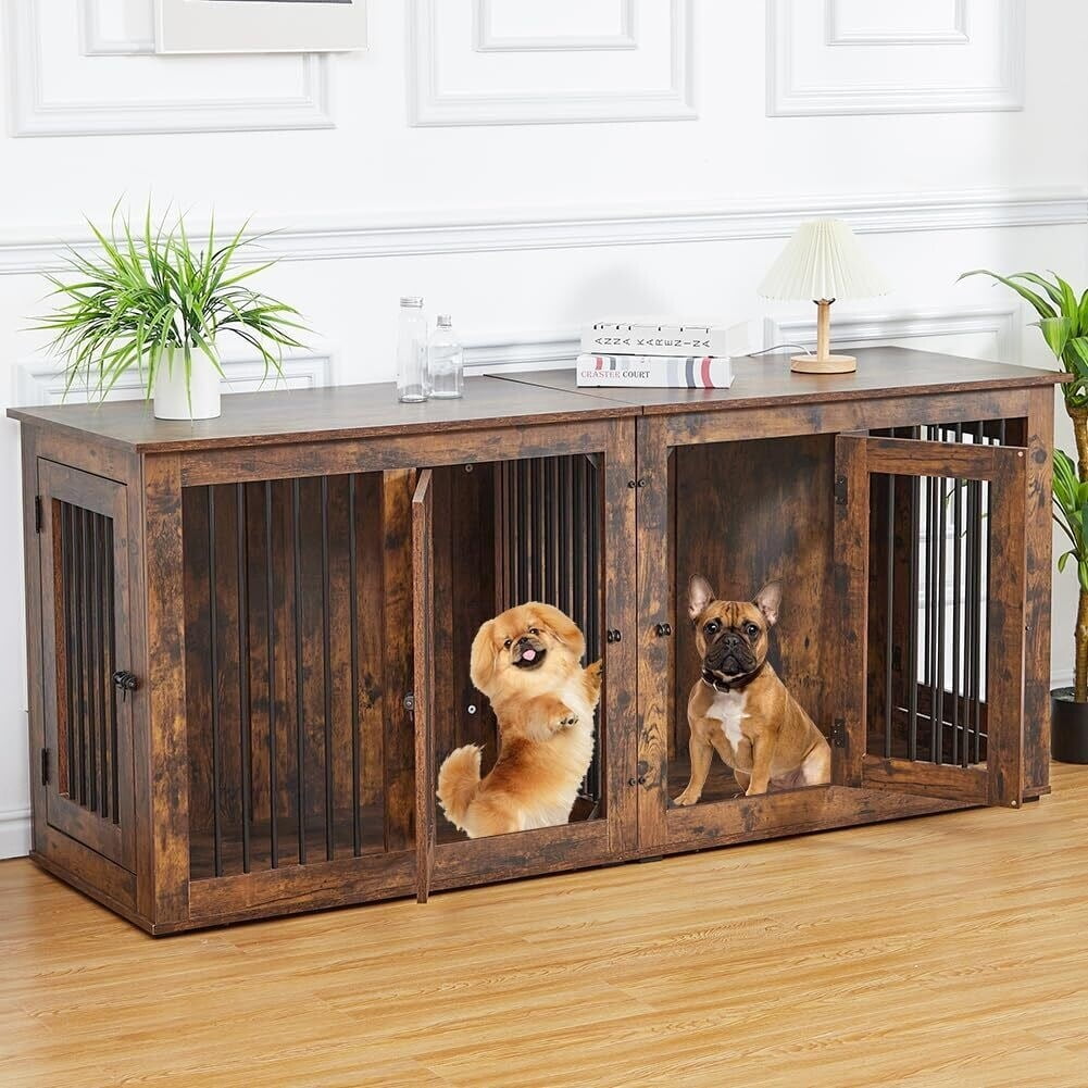 Double Dog Crate Furniture for 2 Large Dogs with Four Doors Walmart