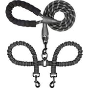 Double Dog Leash for 2 Dogs, Dual Dog Training Leash, Dinosam 360 Swivel No Tangle Walking Two Dog Leash for Dog Training, Shock Absorbing Bungee Double Leash for 2 Dogs, Black 25-150 lbs