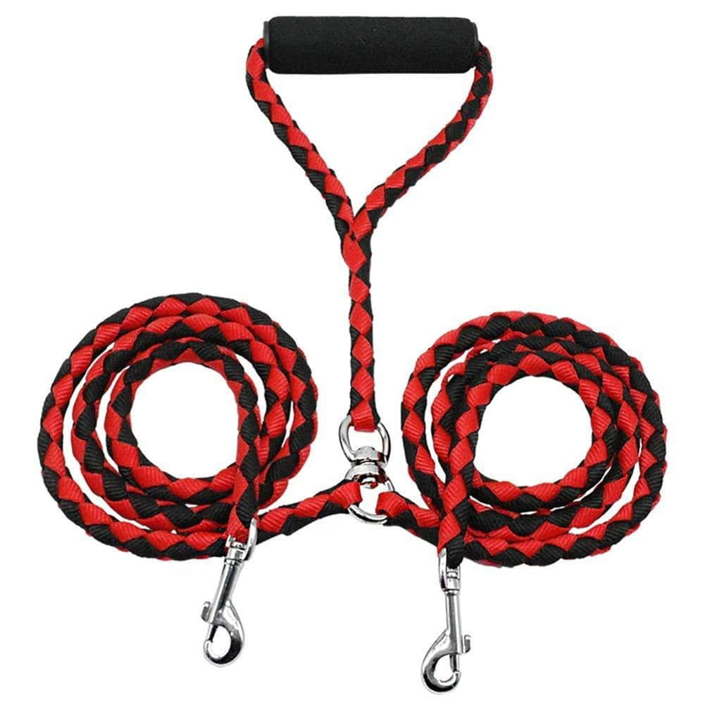4.6 FT Double Dog Leash Coupler, Tandem Leash for Two Dogs, 360° Swivel Rotation Dual Strong Dog Leash Splitter, for Large Medium Strong Puppy Dogs Red