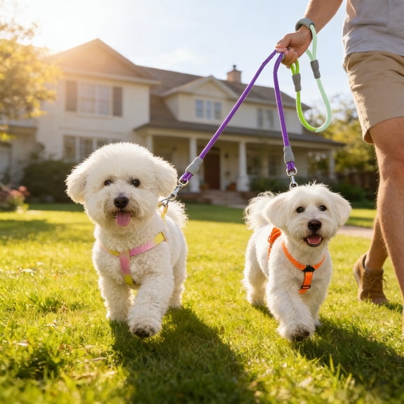 Double Dog Leash, Gradient Nylon Dual Walking Lead, Foam Comfort Handle Double Hook Design, Durable Free Strap for Walking Two Small Medium Breed Dogs Outdoors