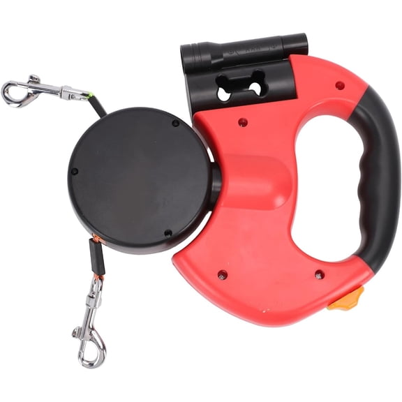 Double Dog Leash Retractable Dual Head Night Light Safety Lock(Red)