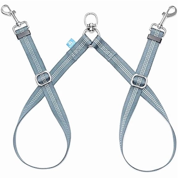 Double Dog Leash Splitter, Tangle Free Dual Dog Leash Coupler, Two Dog Walking and Training Extension for Small Medium or Large Dogs (1.0'' x 20~32 Inch, Grey)